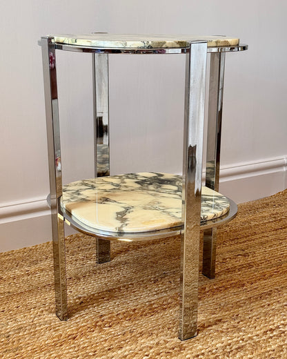 Italian Chrome & Green Veined Marble Side Table