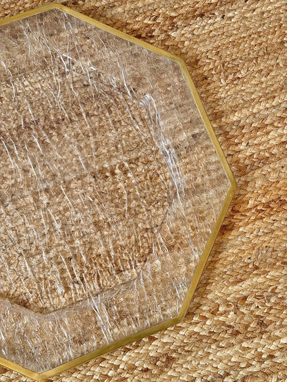 Octagonal Lucite Textured Tray with Brass Rim, attributed to Maison Mercier