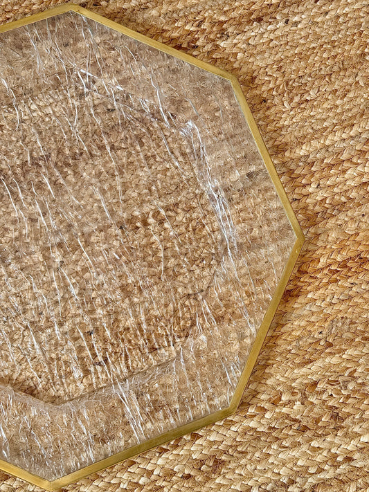 Octagonal Lucite Textured Tray with Brass Rim, attributed to Maison Mercier