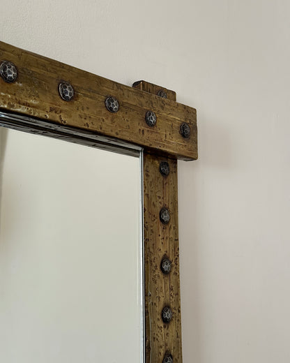 Hammered Brass Mirror with Studded Frame
