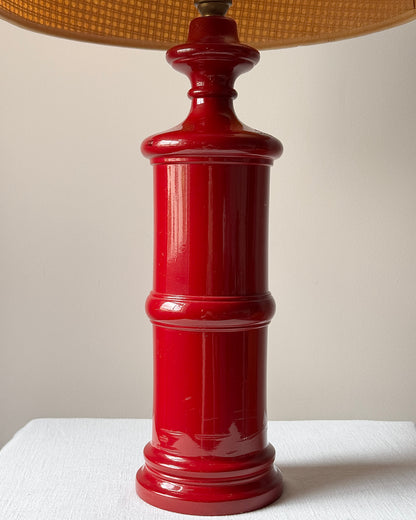 Italian Red Lacquered Turned Wood Table Lamp, c.1960