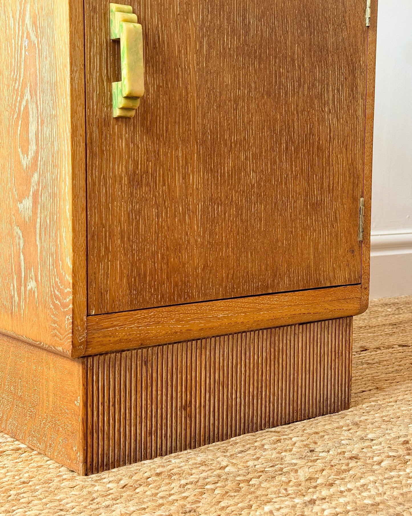 Pair of Art Deco Limed Oak Bedside Tables, c.1930