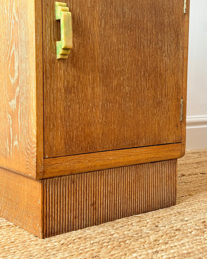 Pair of Art Deco Limed Oak Bedside Tables, c.1930