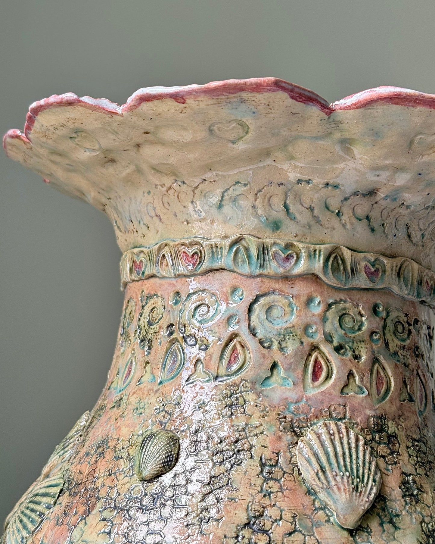 Large Studio Pottery Shell Vase