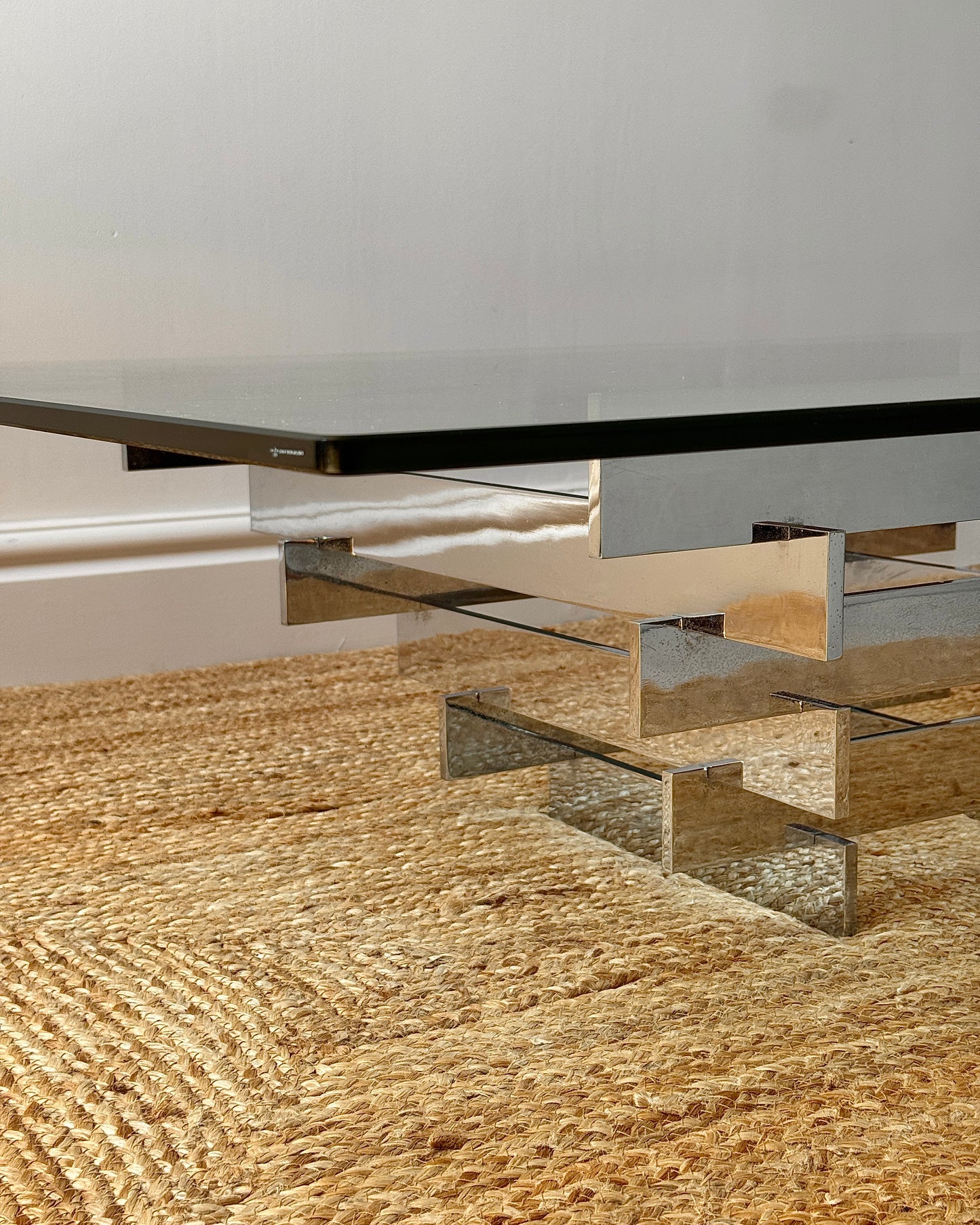 Glass and Chrome Stacked Coffee Table, Attributed to David Hicks c.1969