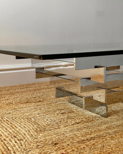 Glass and Chrome Stacked Coffee Table, Attributed to David Hicks c.1969