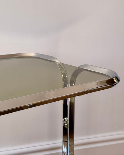 Italian Chrome & Smoked Glass Bar Cart by Tricon