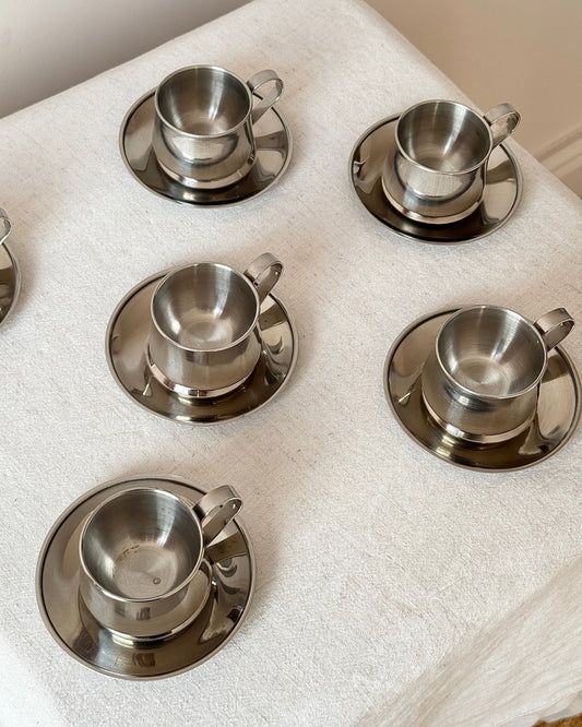 Italian Stainless Steel Espresso Cup and Saucer - 8 available - Club Sourced