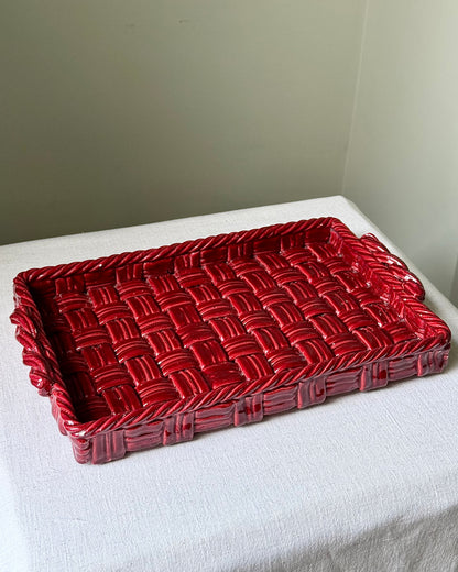 Mid-Century Vallauris Red Woven Ceramic Tray