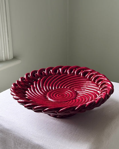 Large Vallauris Glossy Red Glaze Twisted Rope Bowl