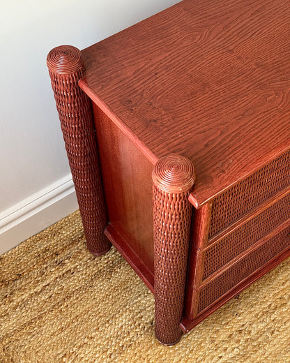 French 1970’s Red Rattan Chest of Drawers