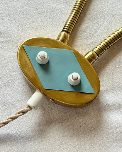 Double Gooseneck Blue & Brass AJH Wall Light, Sweden c.1950s