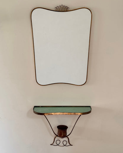 Italian Brass Sheild Mirror and Console, Attributed to Gio Ponti, c.1950s - Club Sourced