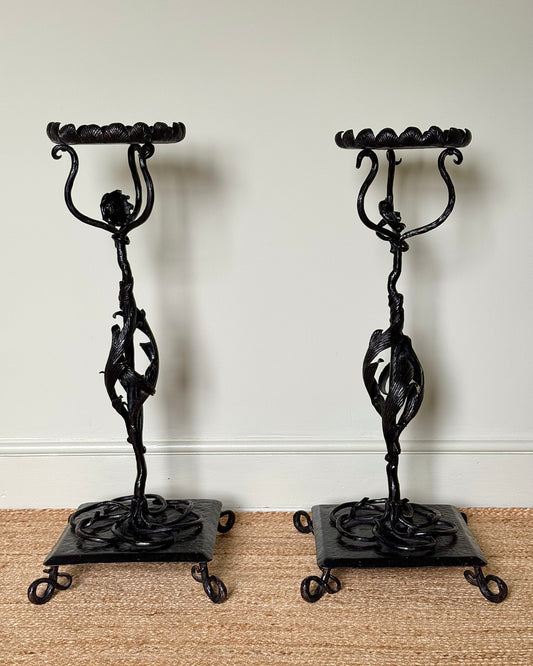 Pair of Swedish Art Nouveau Wrought Iron Pedestals