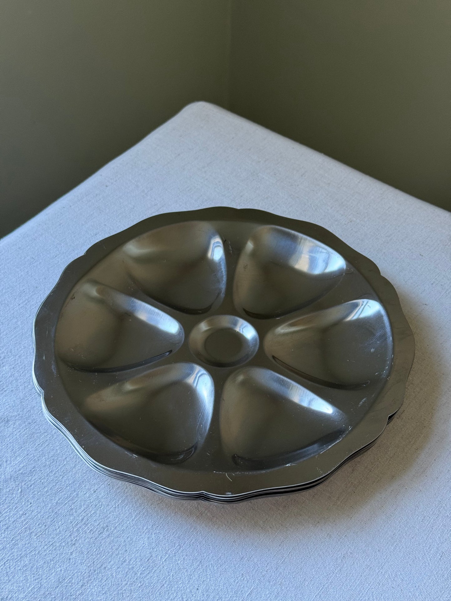 French 1970’s Stainless Steel Oyster Plates