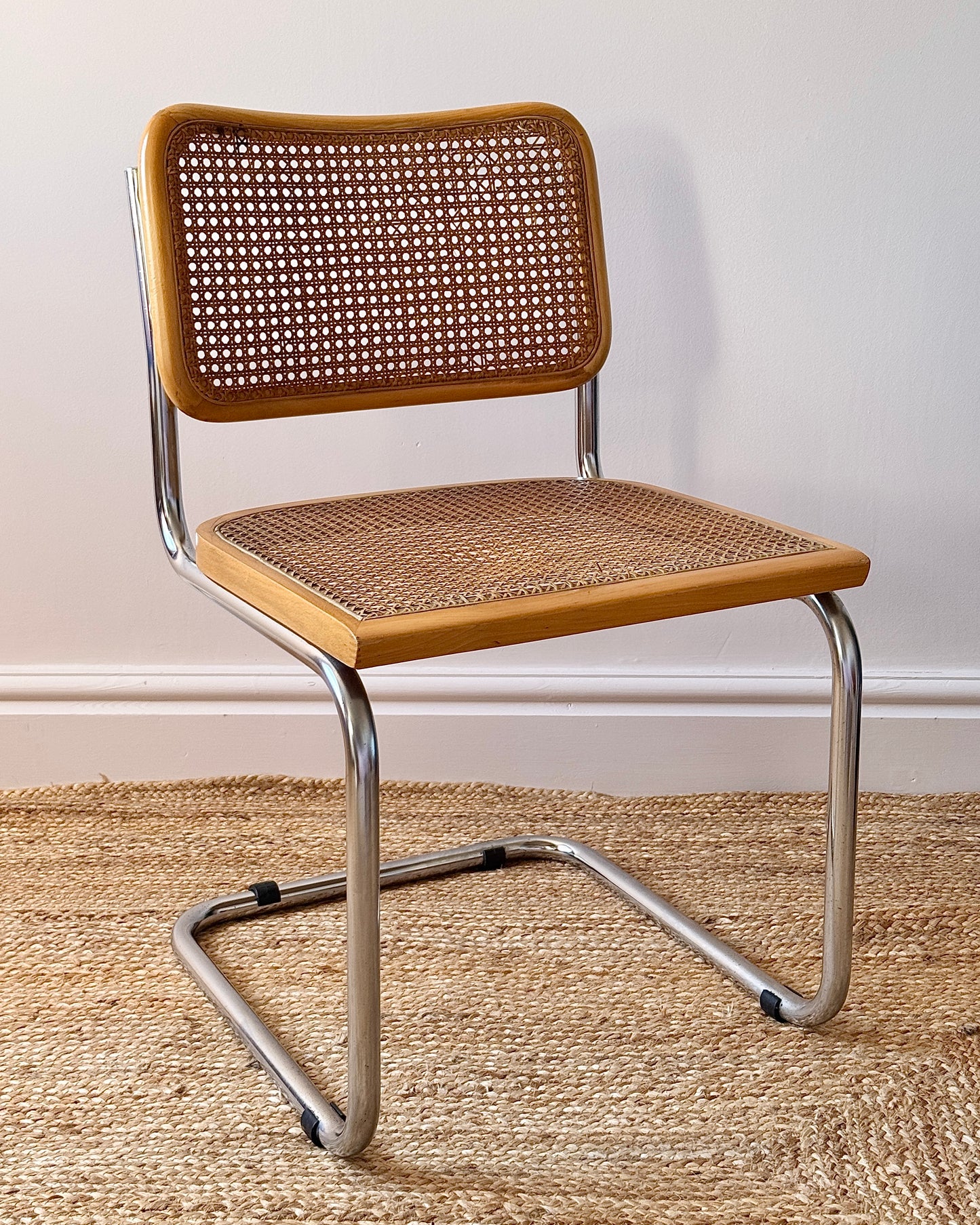 Italian Cantilever Chrome & Cane Chair in the Style of Marcel Breuer