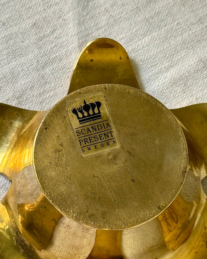 Set of 3 Swedish Mid-century Brass Flower Tealight Holders