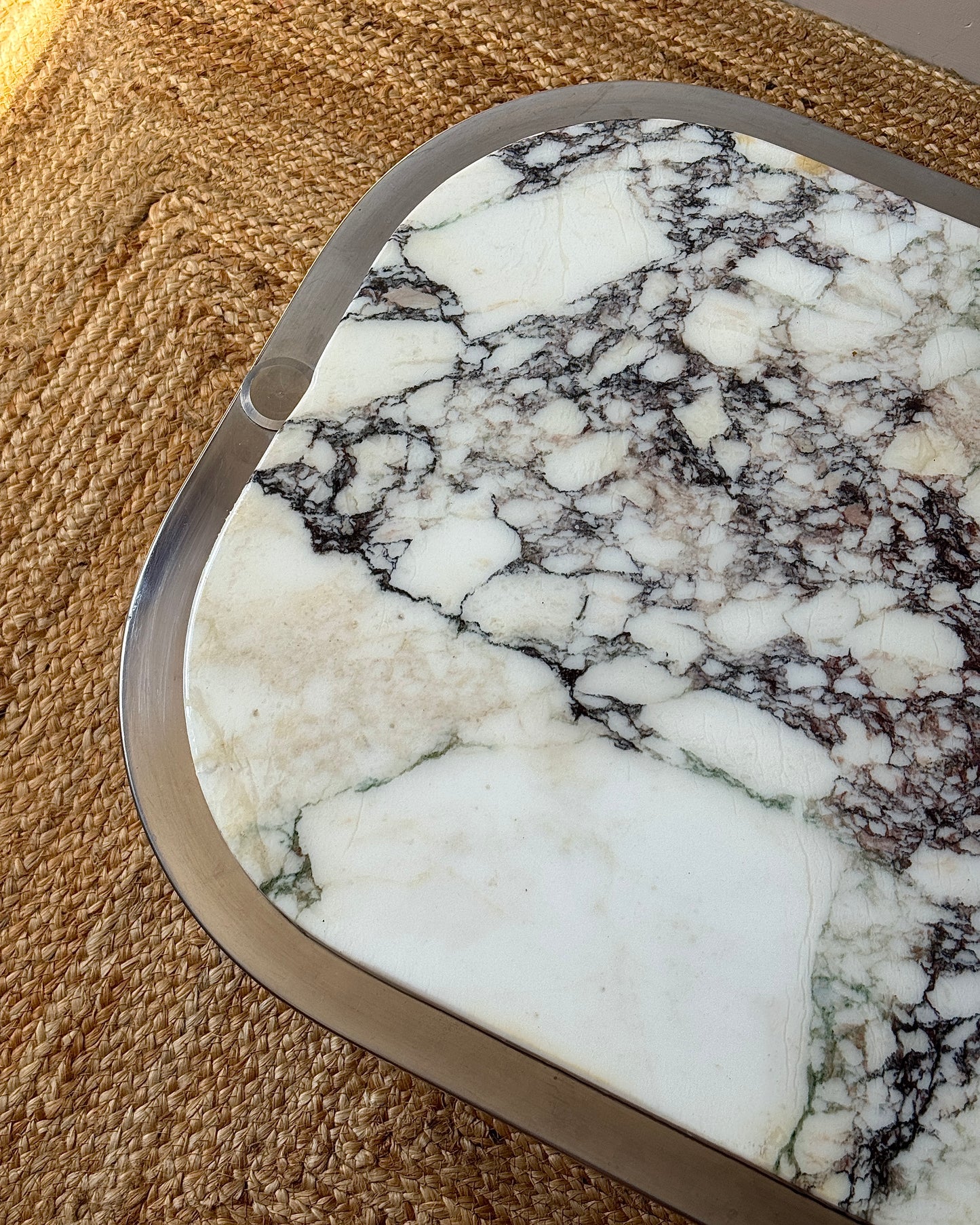Italian Chrome and Viola Marble Coffee Table