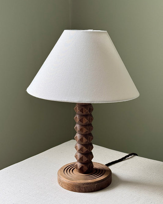 French Geometric Wood Lamp, manner of Charles Dudouyt
