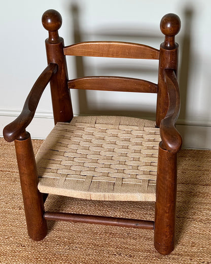 French Low Oak & Rope Armchair, in the style of Charles Dudouyt