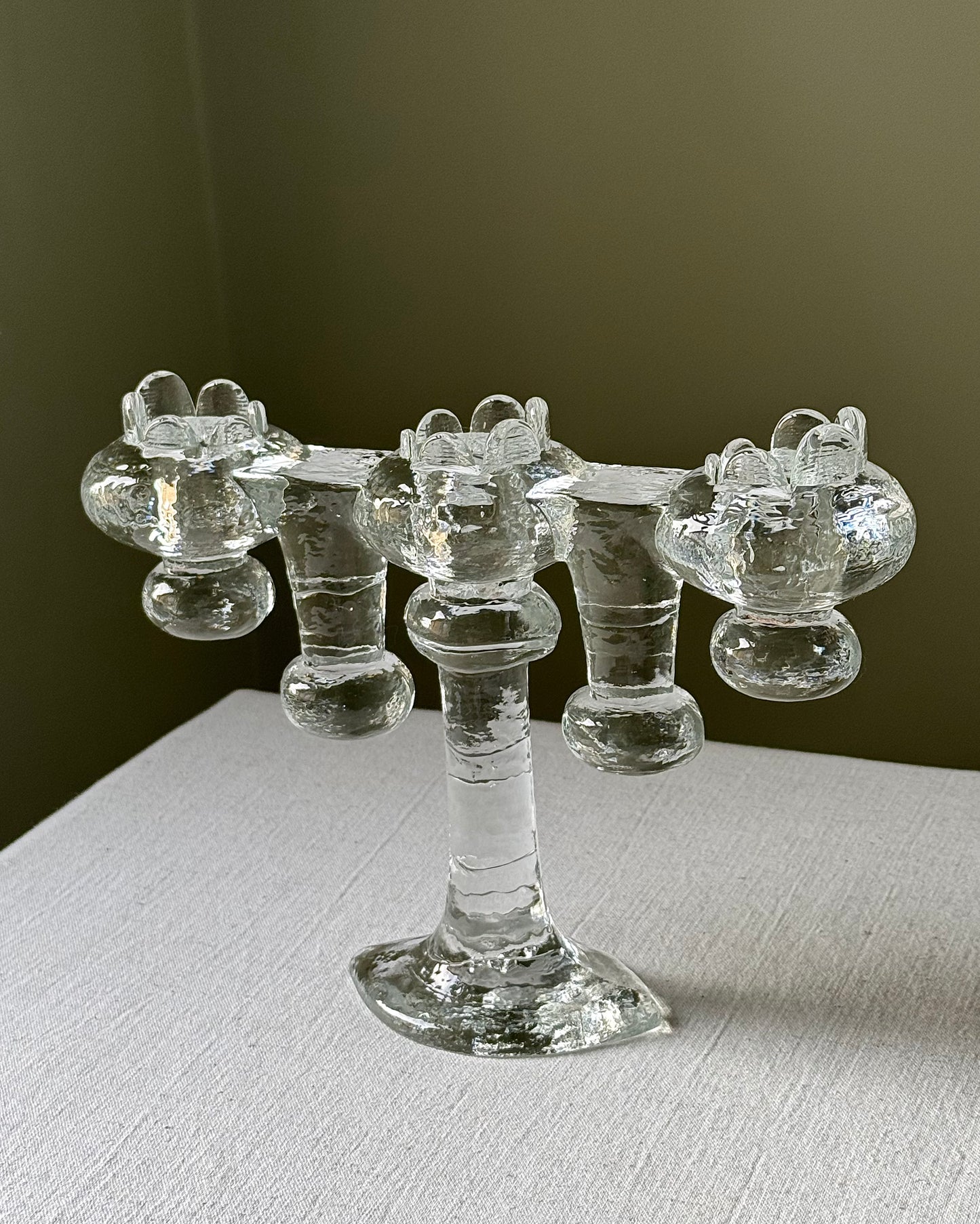 Swedish Glass Candelabra by Pukeberg Glasbruk