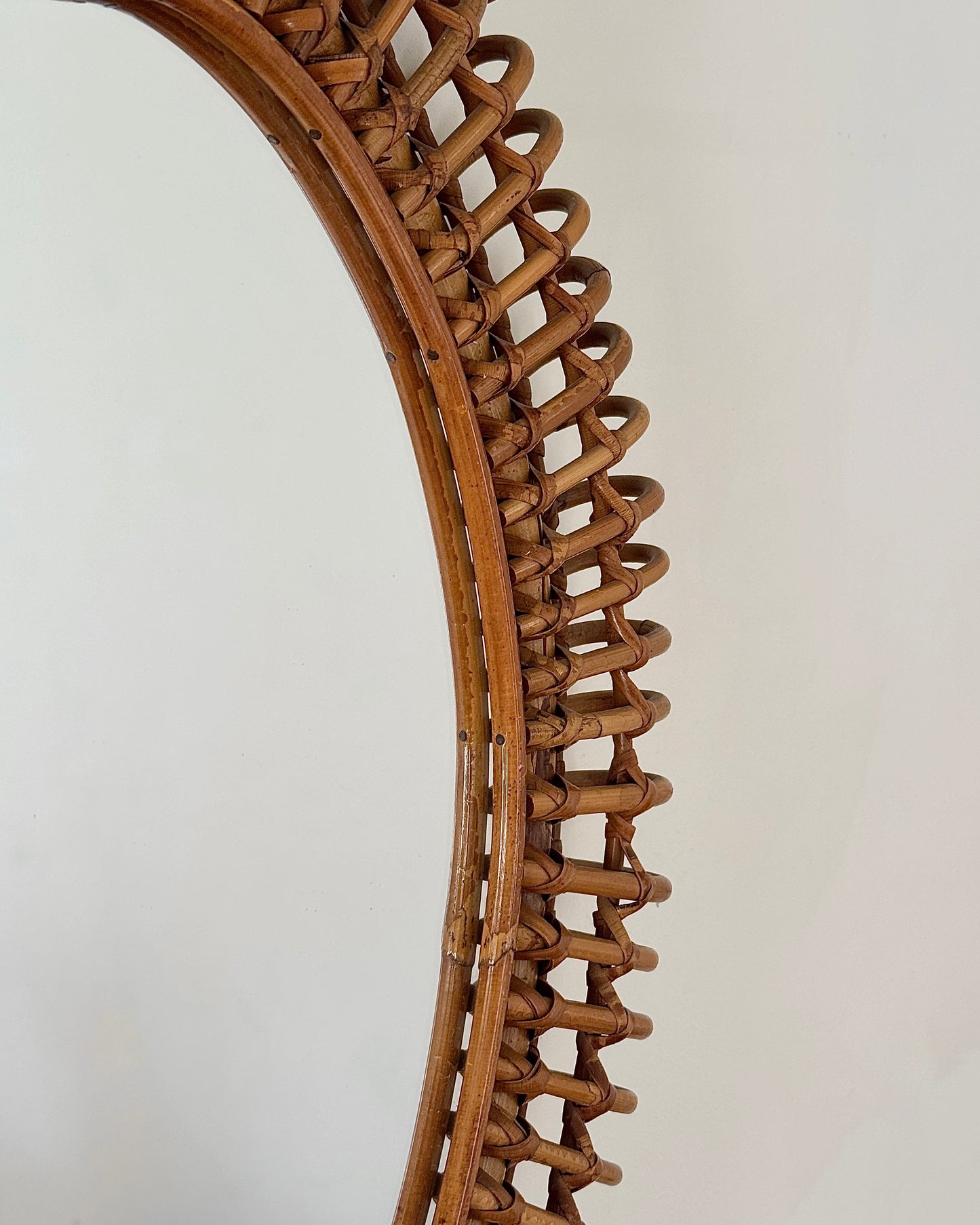 Italian Rattan Looped Mirror, in the manner of Franco Albini
