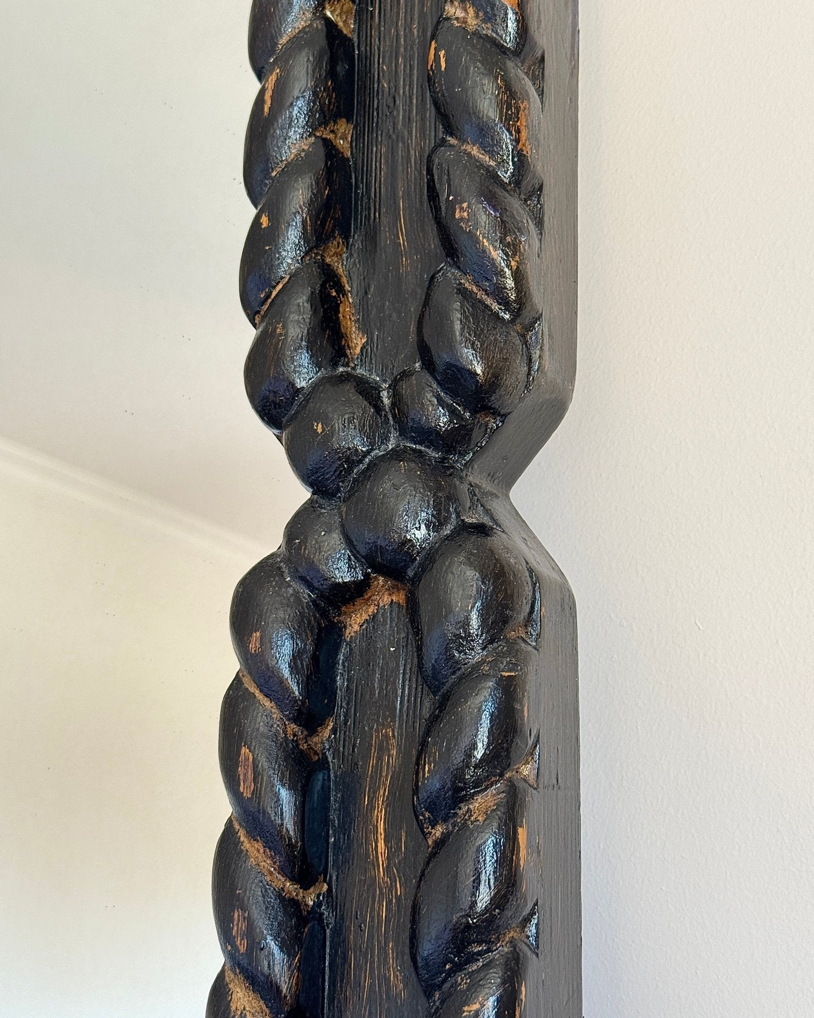 Large Black Oak Twisted Rope Mirror, Late 19th Century - Club Sourced