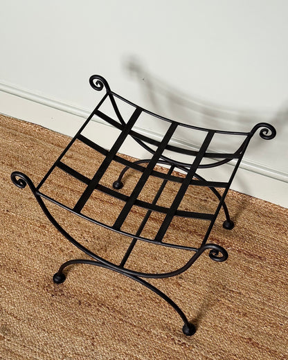 Vintage French Iron Curule Stool with Sculptural Curls