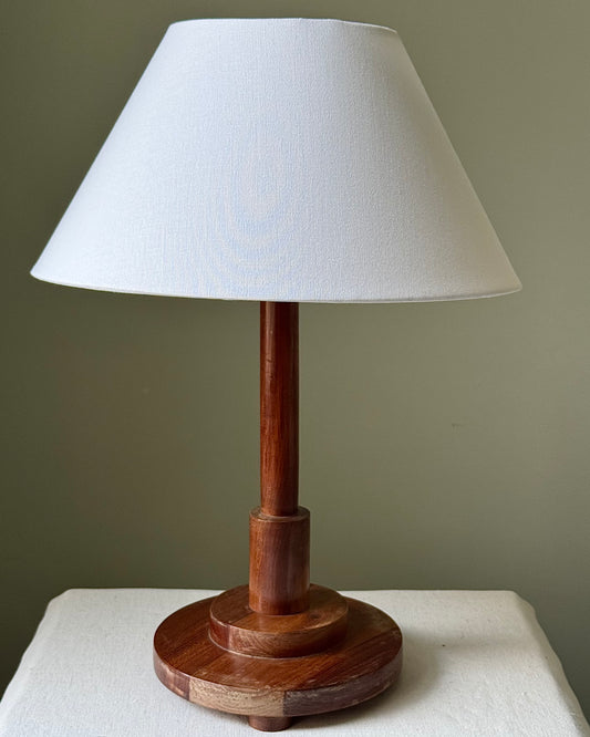 French Art Deco Wooden Table Lamp with Stepped Base