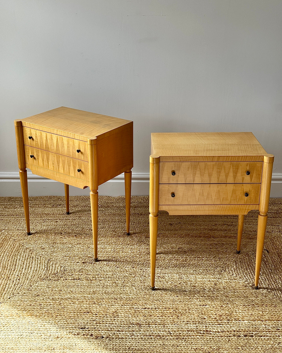 Pair of French Bedside Tables with Geometric Parquetry, c.1950
