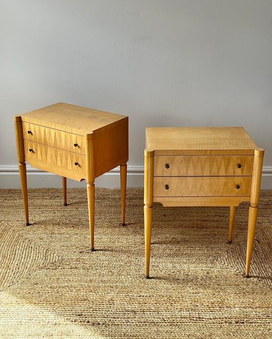 Pair of French Bedside Tables with Geometric Parquetry, c.1950