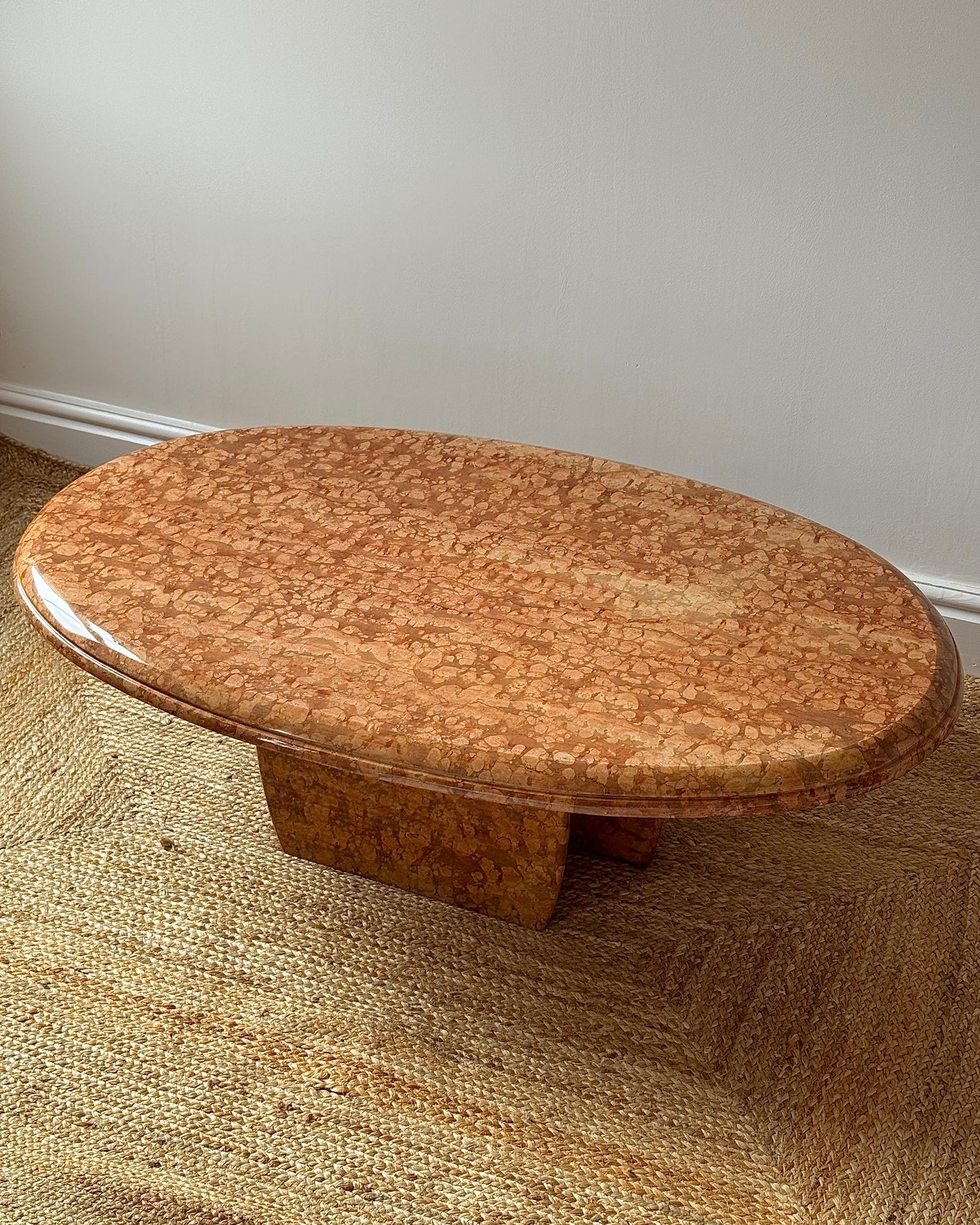 Large Italian Rosso Verona Marble Oval Coffee Table