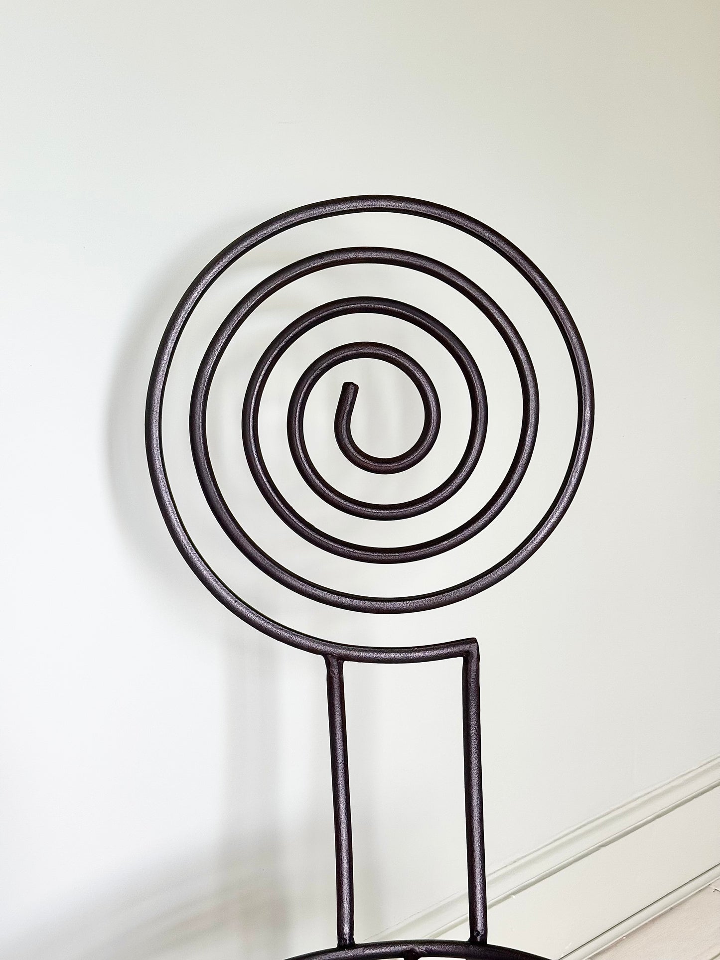 Pair of French Atelier Wrought Iron Spiral Chairs, Signed JTS