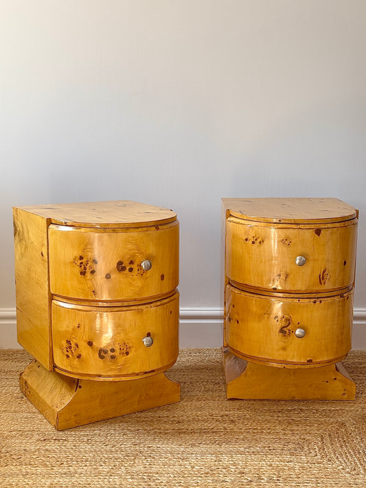 Pair of Art Deco Blonde Birdseye Maple Bedside Tables