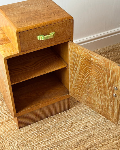 Pair of Art Deco Limed Oak Bedside Tables, c.1930
