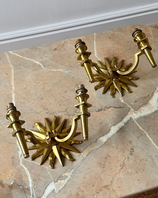 Pair of Mid-Century French Bronze Sun Sconces