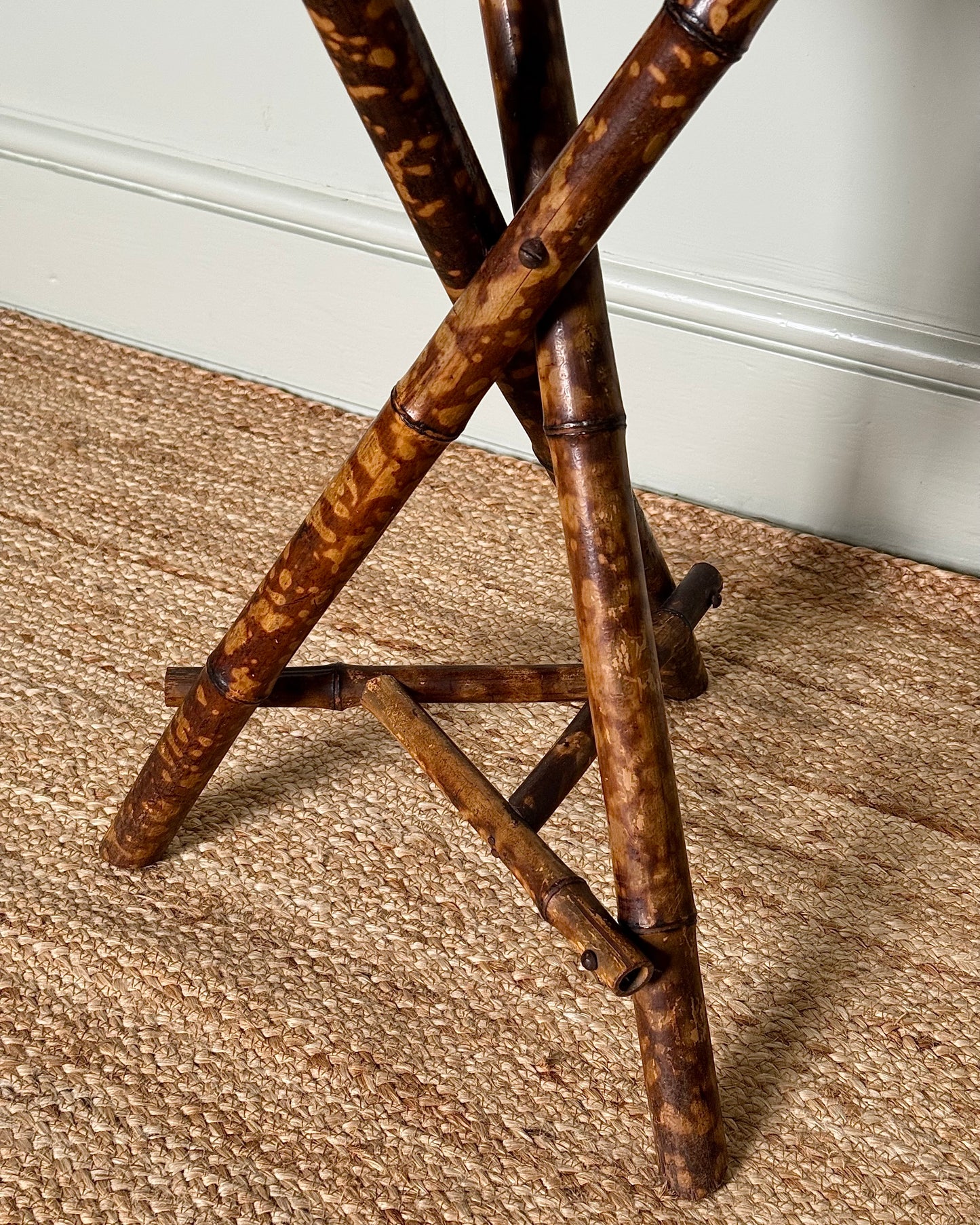 Antique Tiger Bamboo and Cane Hexagonal Side Table