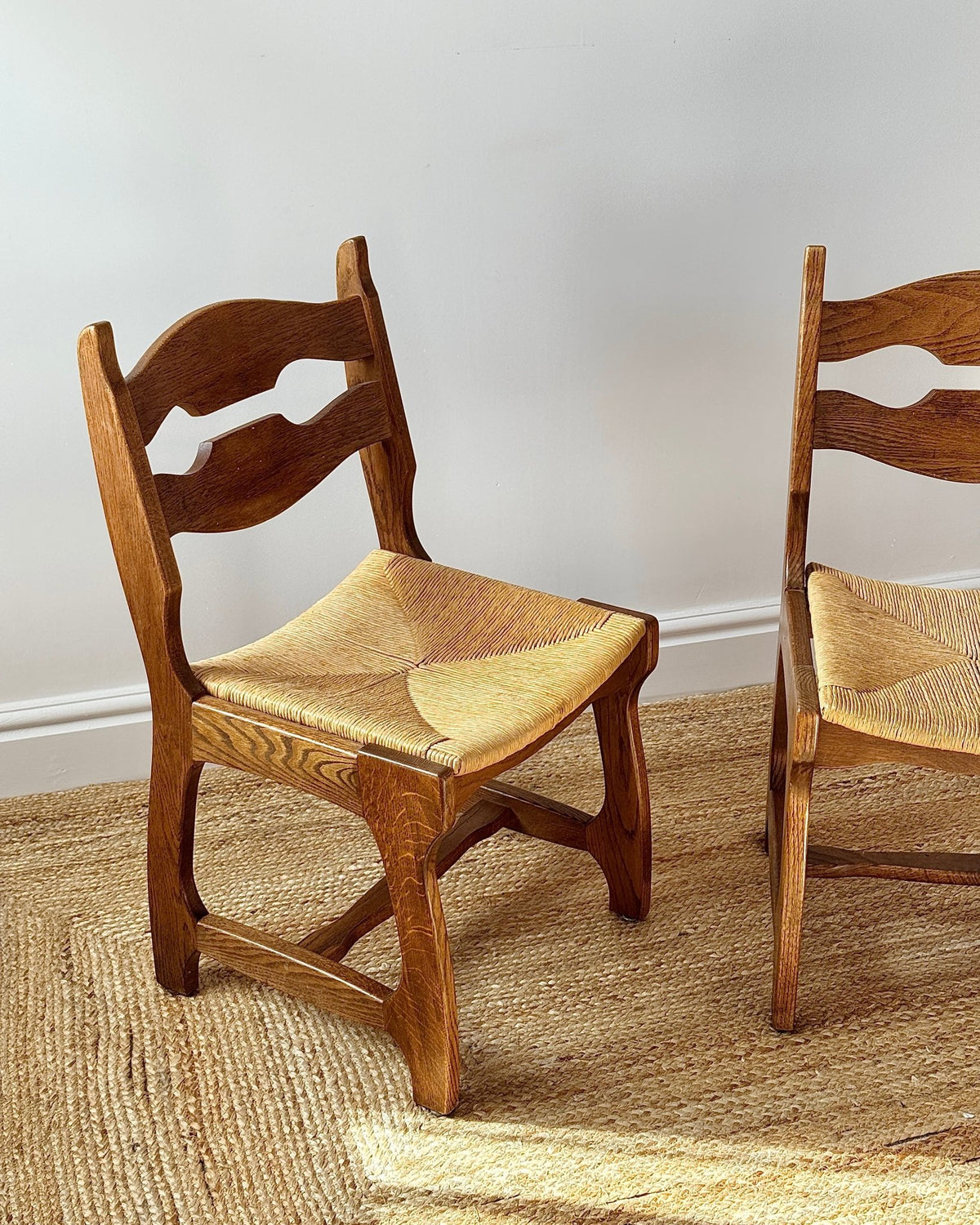 Set of Four Razor Back Oak & Woven Dining Chairs by Guillerme et Chambron - Club Sourced