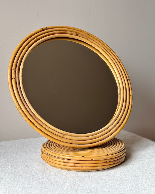 French Pencil Reed Pedestal Vanity Mirror