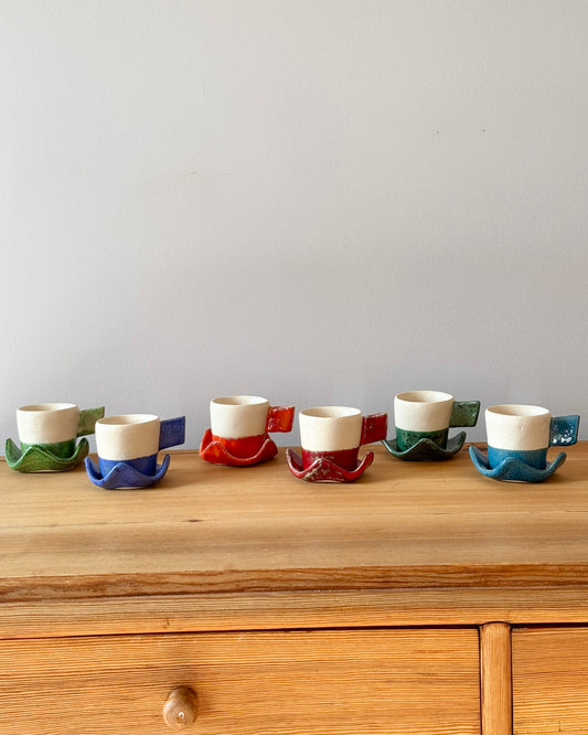 French Studio Pottery Post-Modern Ceramic Teacup Set