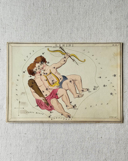 Antique Hand-Painted Constellation Print ‘Urania’s Mirror’ by Sidney Hall c. 1825