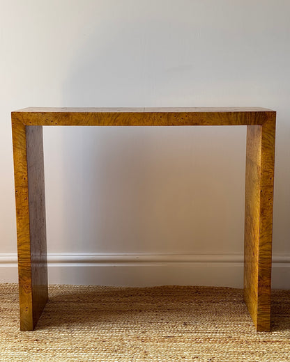 Italian Burl Waterfall Console Table, c.1970s