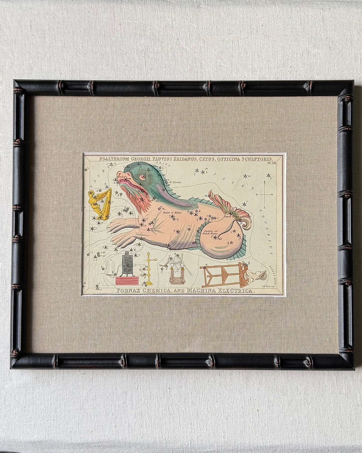 Antique Hand-Painted Constellation Print ‘Urania’s Mirror’ by Sidney Hall c. 1825