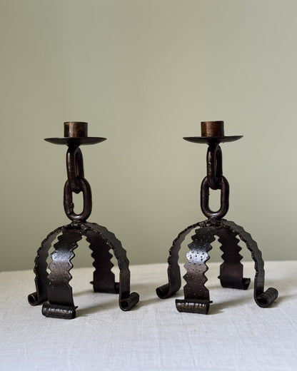 Pair of French Brutalist Candlesticks