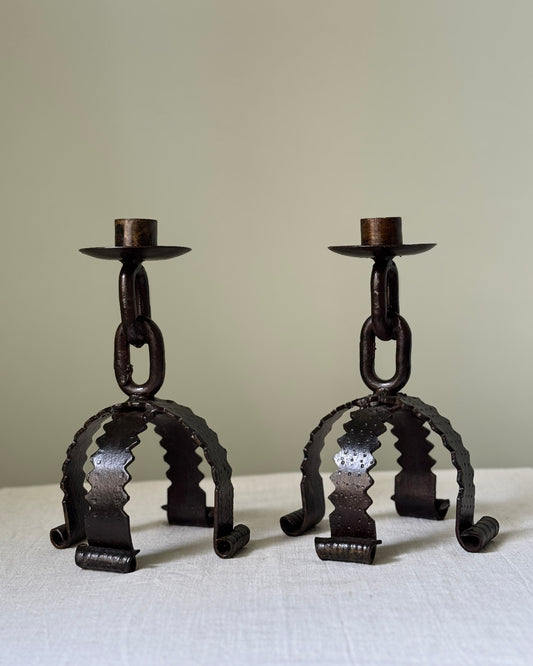 Pair of French Brutalist Candlesticks