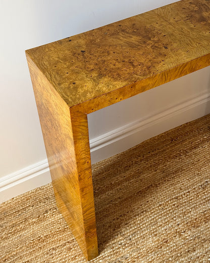 Italian Burl Waterfall Console Table, c.1970s