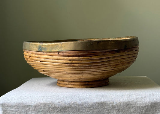 Italian Pencil Reed & Brass Rim Footed Bowl