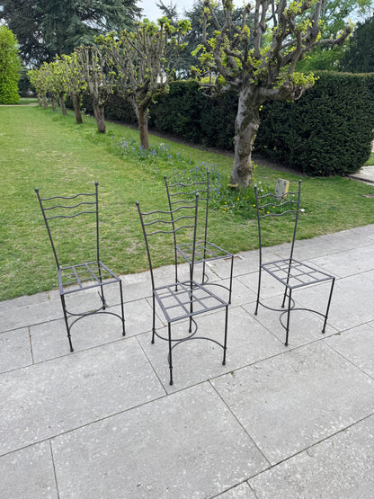 Set of 4 French Wrought Iron Post-modern Squiggle Dining Chairs