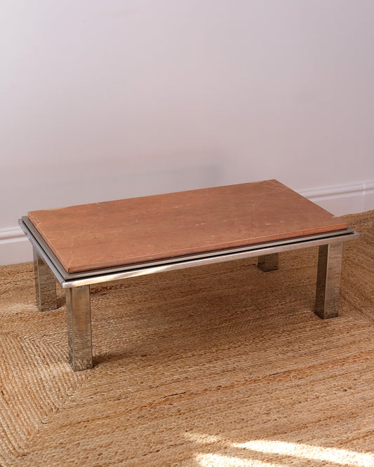 Rosa Verona Marble and Chrome Coffee Table, 1970s