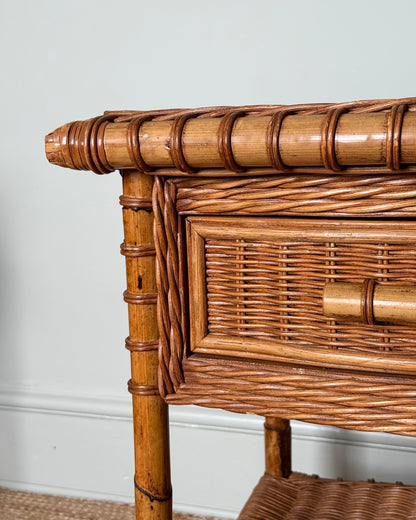 Pair of Wicker & Bamboo Bedside Tables